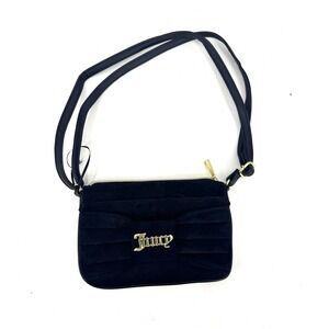Juicy Couture Black Velour Bow Crossbody Bag Gold Logo Y2K Style Purse